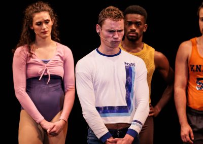 Elizabeth Yanick as Judy, PJ Palmer as Mark, Treston J. Henderson as Richie, and Michael Bingham as Al in The REV Theatre Company’s production of A CHORUS LINE at the Merry-Go-Round Playhouse in Auburn, NY.